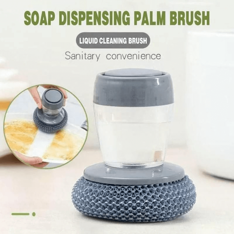 Kitchen Soap Dispensing Palm Brush Easy Use Scrubber Wash Clean Tool Holder Soap Dispenser Brush