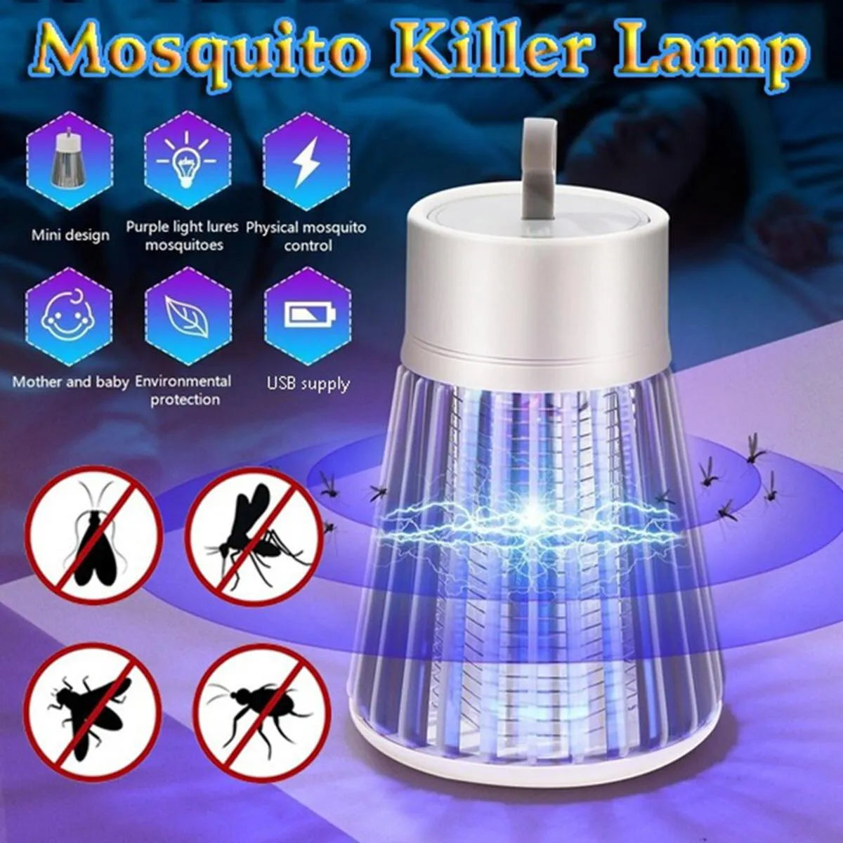 Electric Shock Mosquito Killer Lamp USB Fly Trap Zapper Insect Killer
