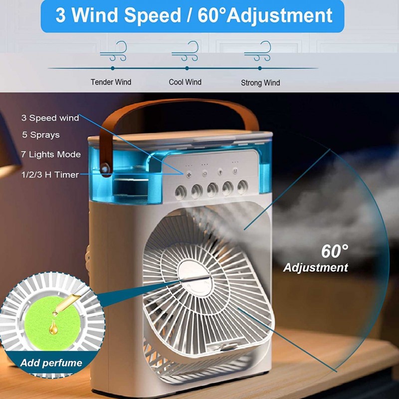 Humidifier Portable Air Conditioner Fan with 3 Wind Speed and 3 Spray Modes, Desktop Fan