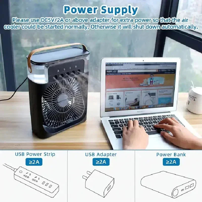 Humidifier Portable Air Conditioner Fan with 3 Wind Speed and 3 Spray Modes, Desktop Fan