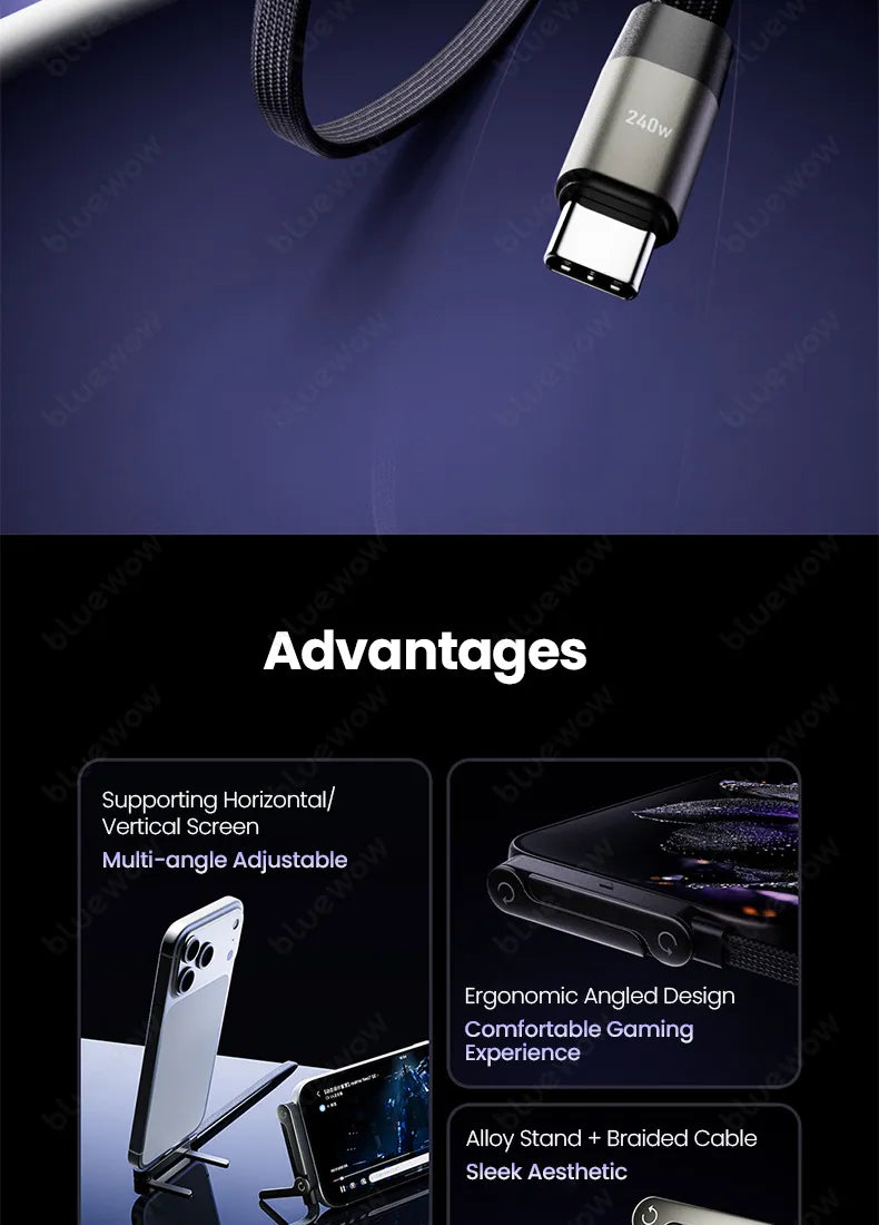 Type-C to Type-C 240W  Fast Charge Cable With Mobile  Stand