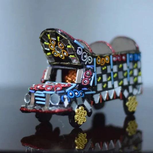 Miniature Mirrored Truck, Traditional Truck Home Decor, Glass Decorated Truck.